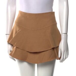 ALICE + OLIVIA PALAMO TAN KHAKI RUFFLE MINI LINEN BLEND SKIRT/SKORT EUC (8)
